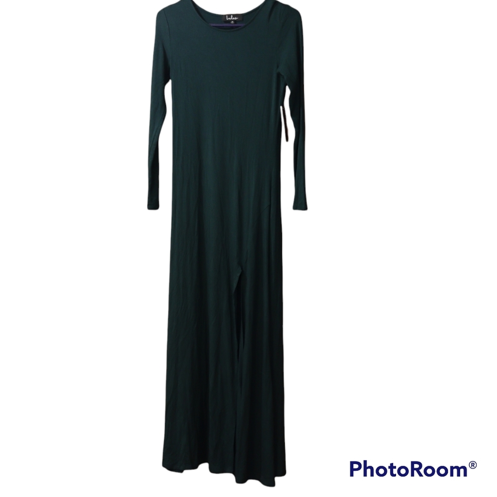 Lulu's Swept Away Forest Green Maxi Dress Knee High Slit Sexy Dress NWT Medium - Picture 4 of 14